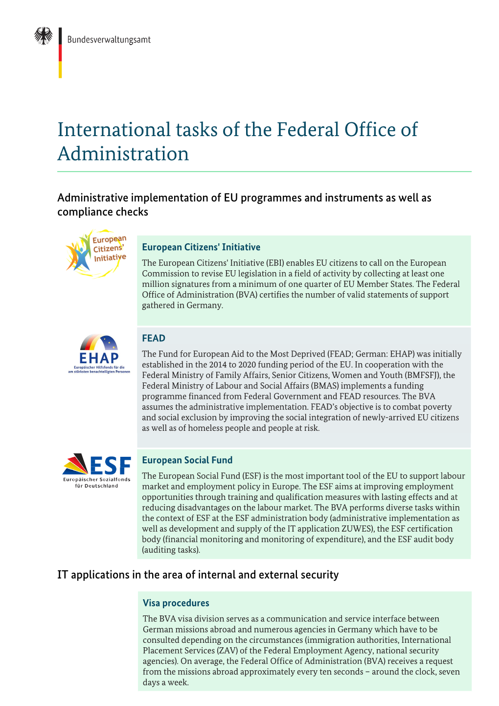 International Tasks of the Federal Office of Administration