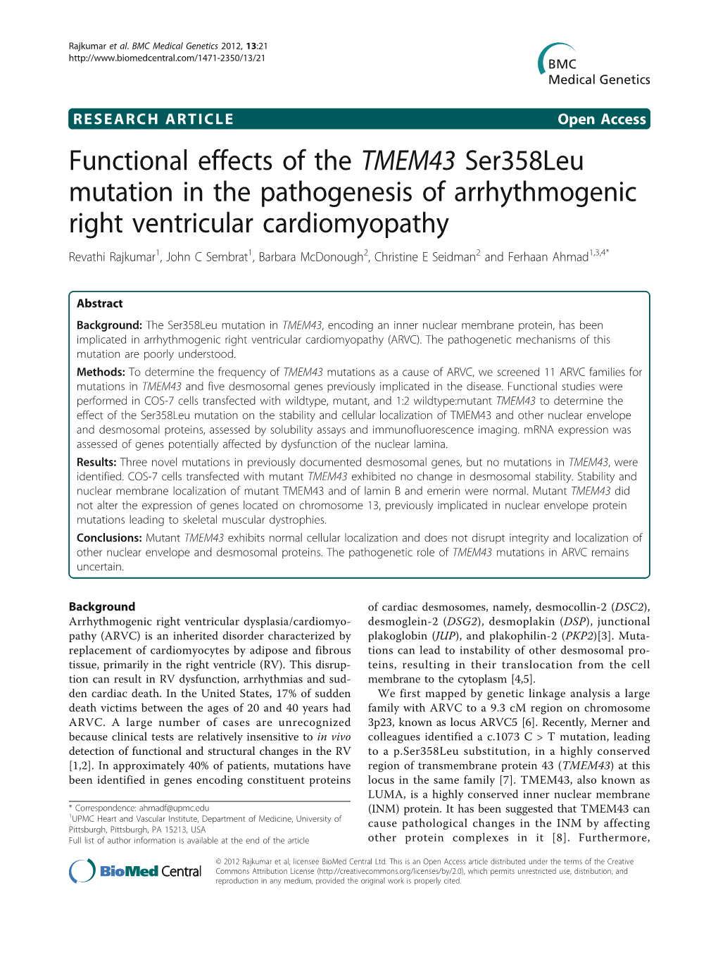 Functional Effects of the TMEM43 Ser358leu