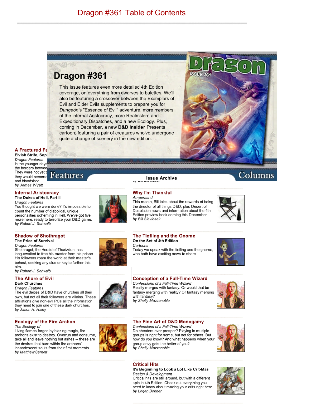 Dragon #361 Table of Contents