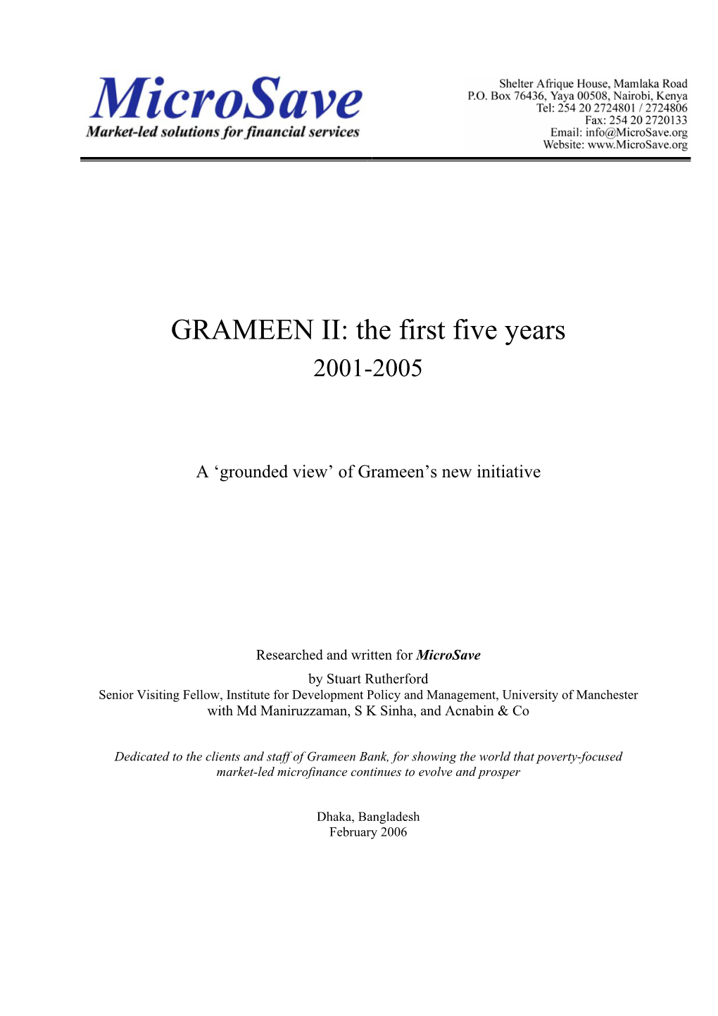 GRAMEEN II: the First Five Years 2001-2005