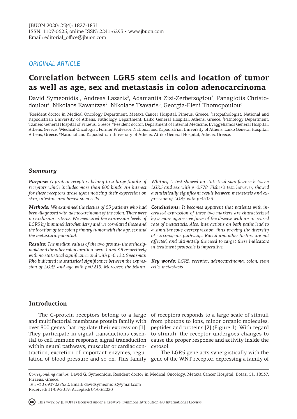 Correlation Between LGR5 Stem Cells and Location of Tumor As Well As Age