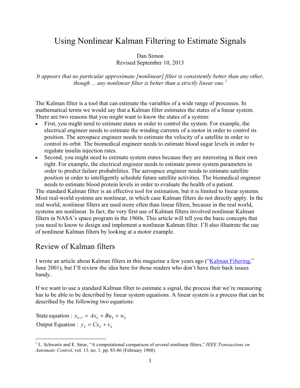 Using Nonlinear Kalman Filtering to Estimate Signals