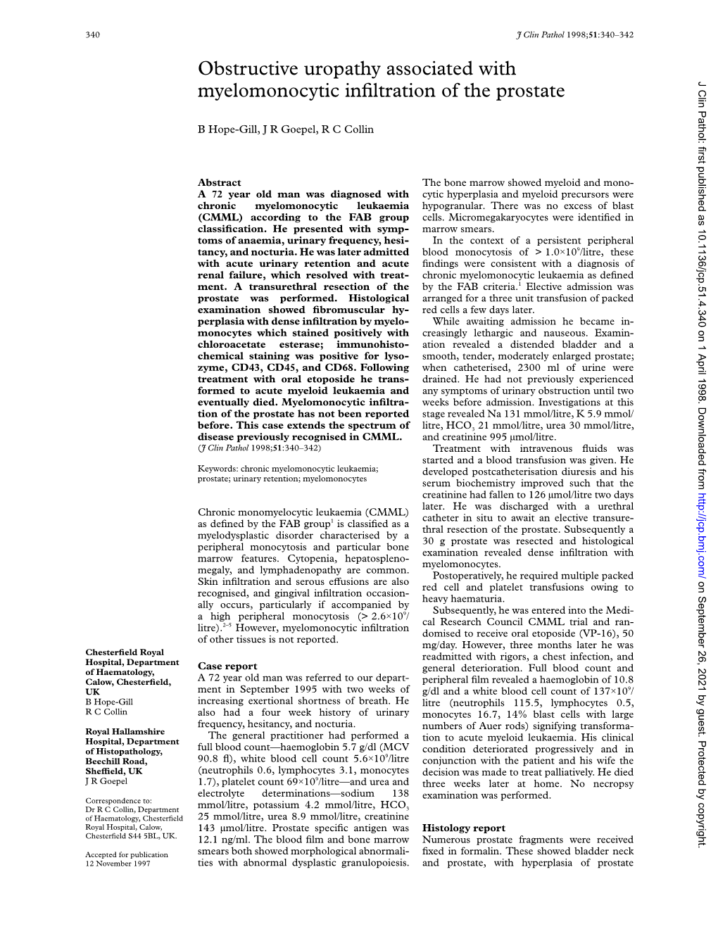 Obstructive Uropathy Associated with Myelomonocytic Infiltration of The