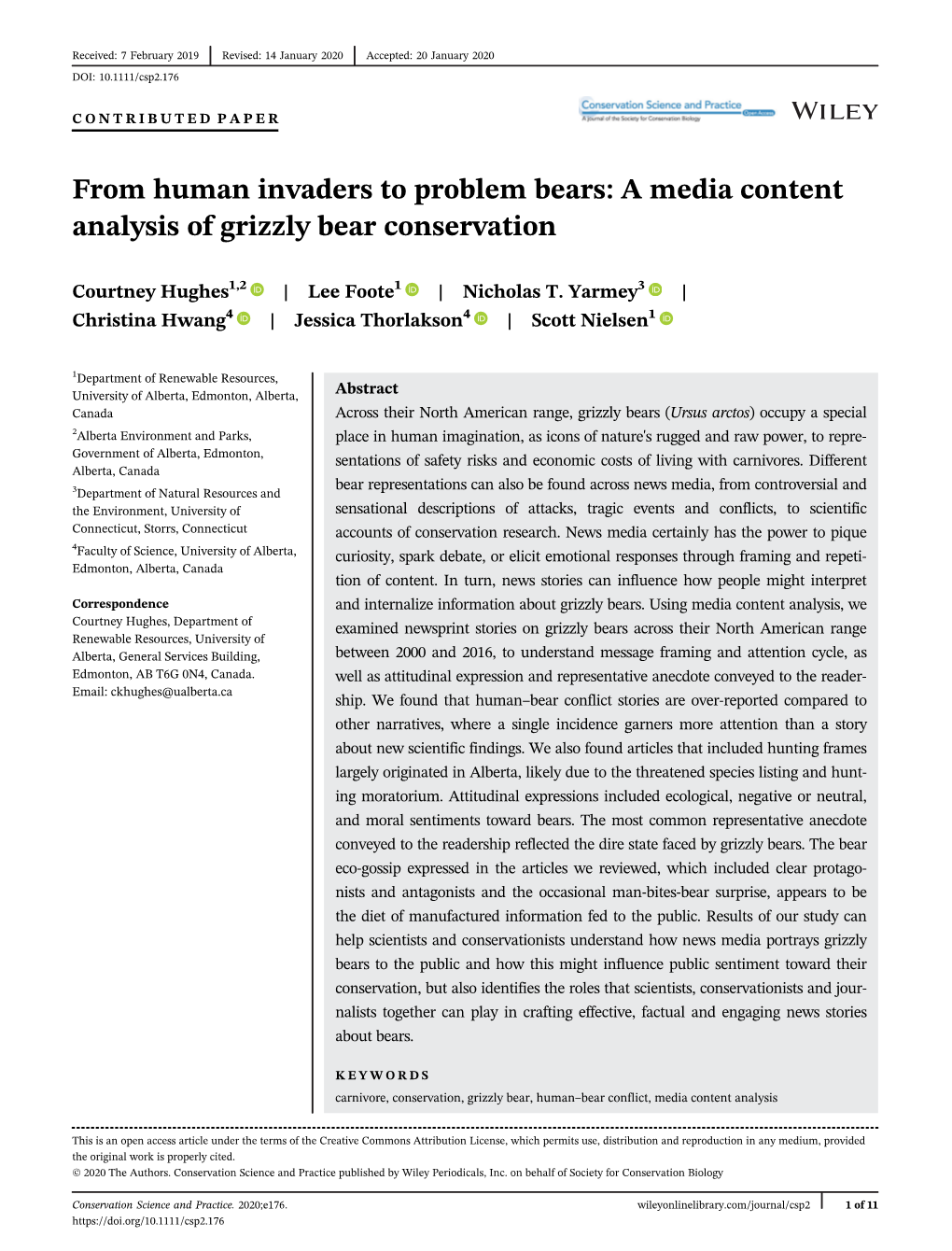 A Media Content Analysis of Grizzly Bear Conservation