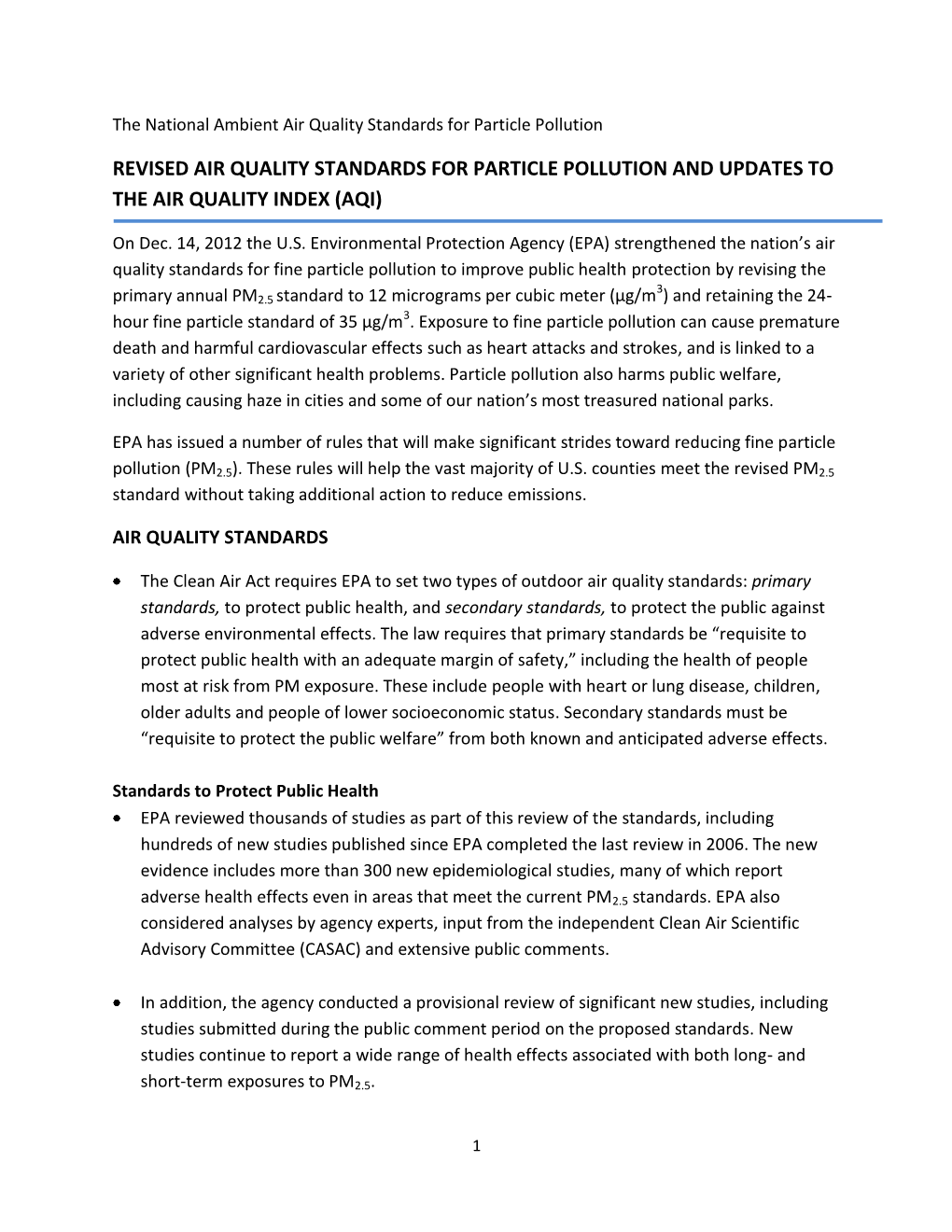 Revised Air Quality Standards for Particle Pollution and Updates to the Air Quality Index (Aqi)