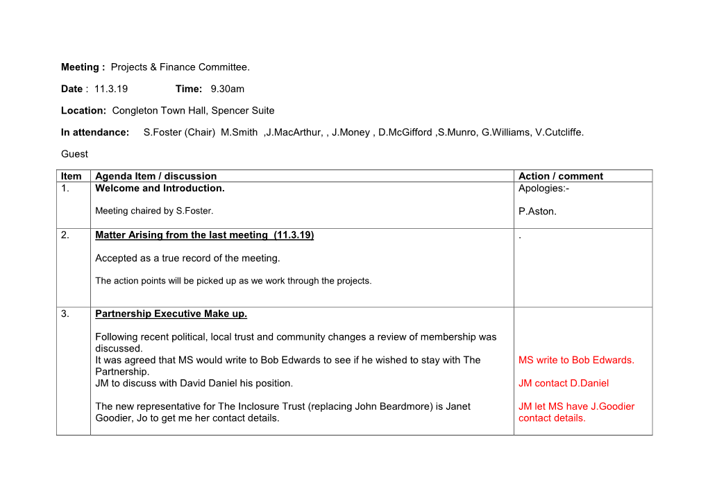 Meeting : Projects & Finance Committee