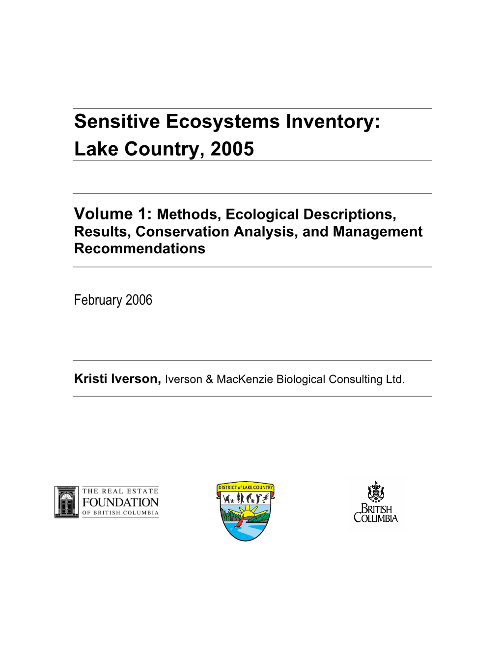 Sensitive Ecosystems Inventory: Lake Country, 2005