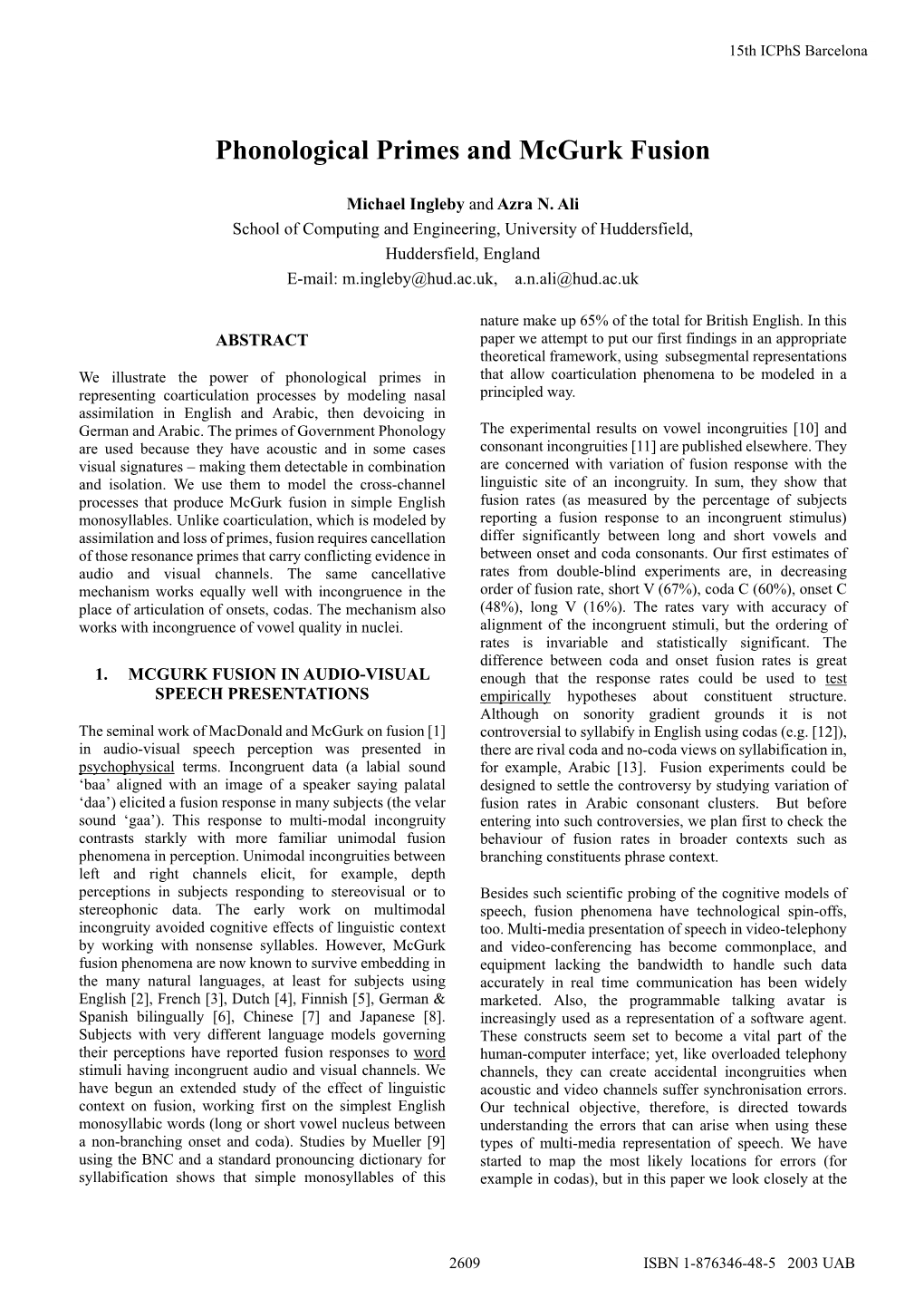 Phonological Primes and Mcgurk Fusion