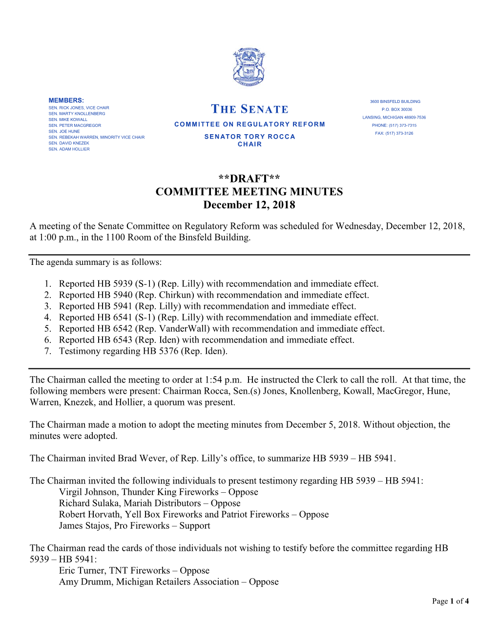 **DRAFT** COMMITTEE MEETING MINUTES December 12, 2018