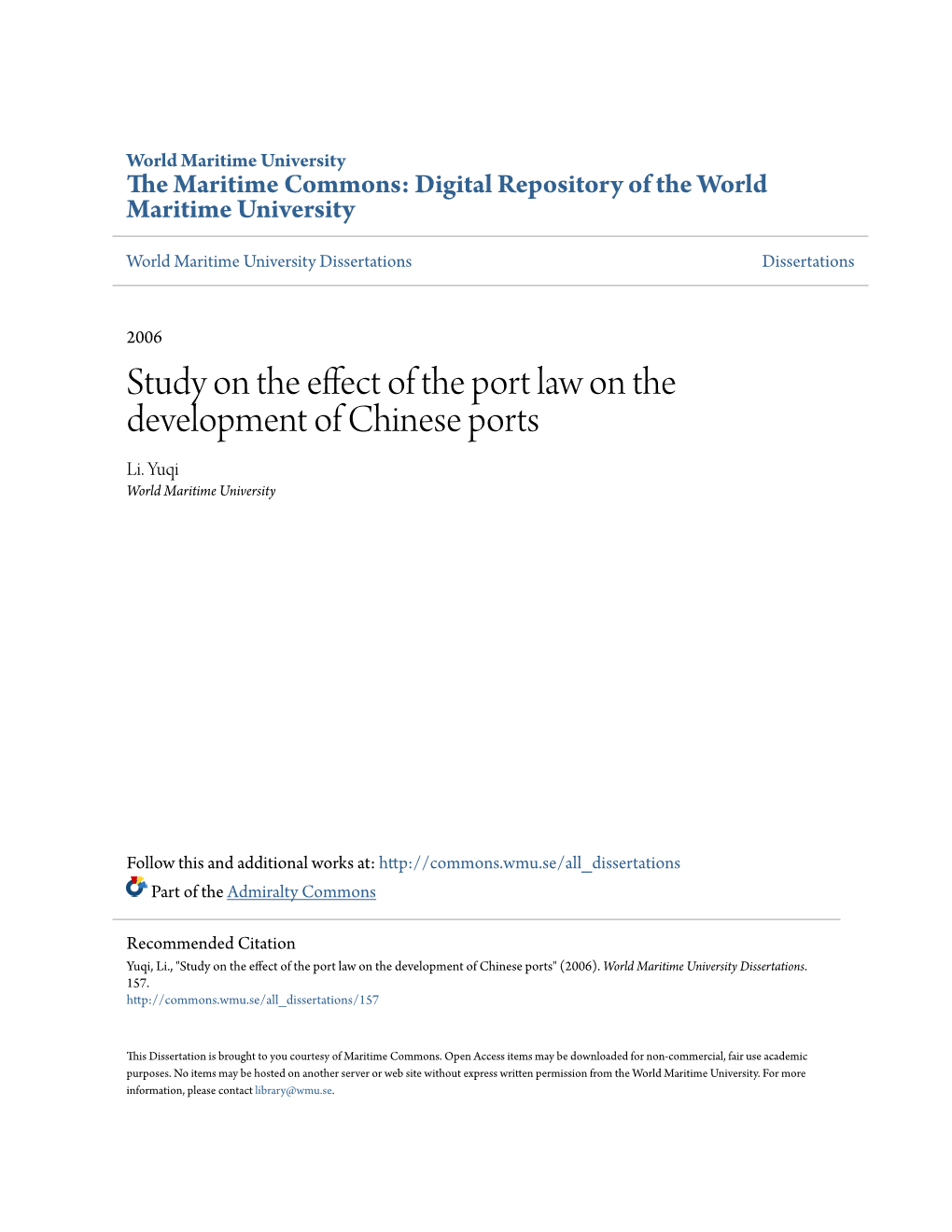 Study on the Effect of the Port Law on the Development of Chinese Ports Li