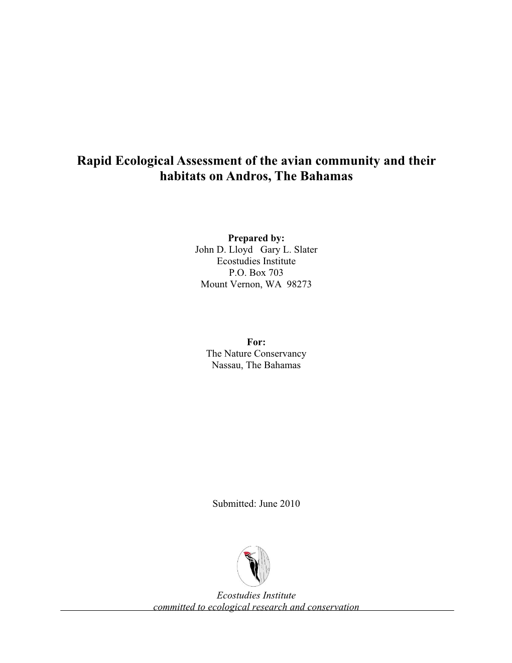 Rapid Ecological Assessment of the Avian Community and Their Habitats on Andros, the Bahamas