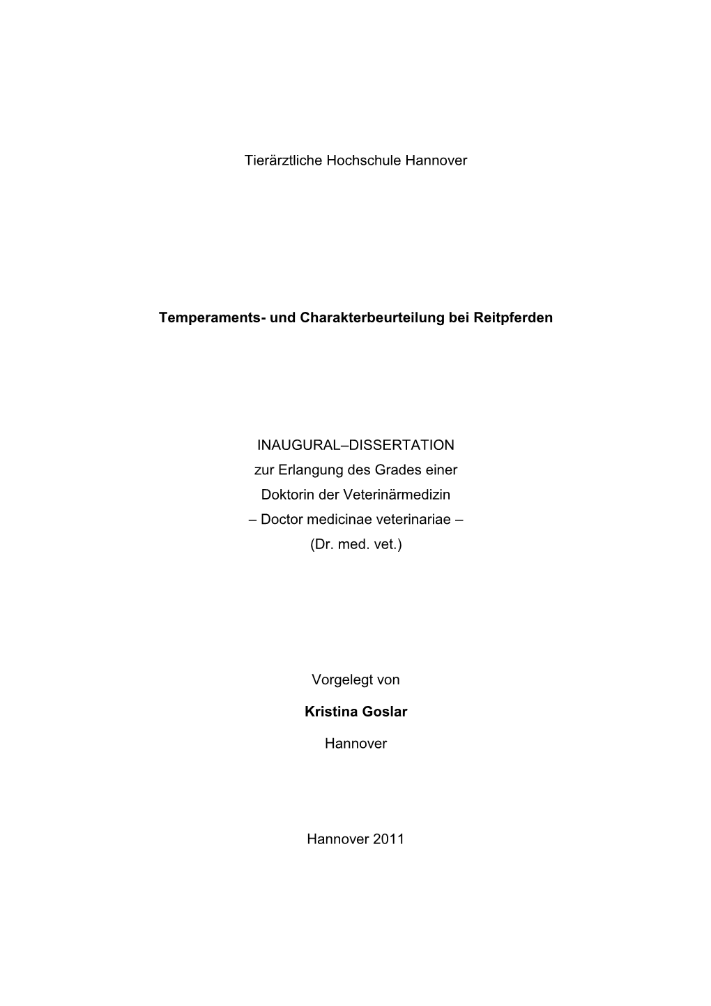 Temperaments-Und Charakterbeurteilung Bei Reitpferden