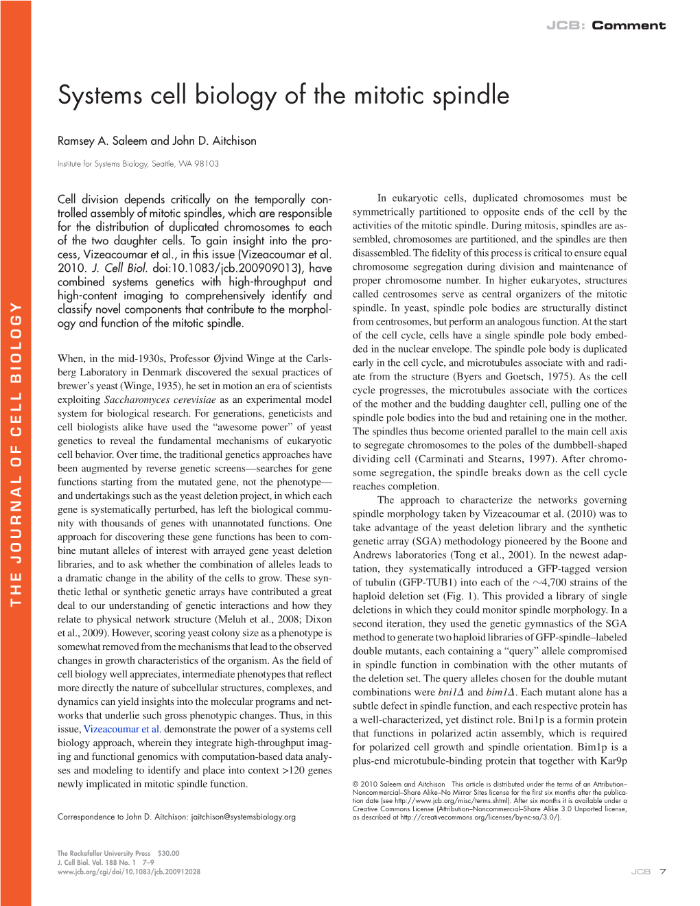 Systems Cell Biology of the Mitotic Spindle