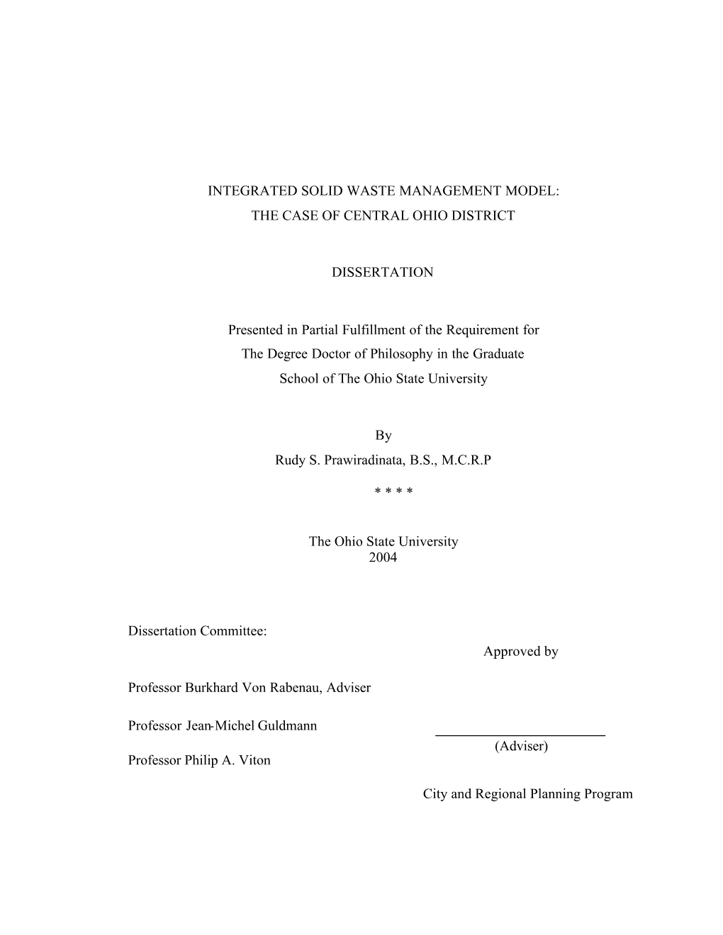 Integrated Solid Waste Management Model: the Case of Central Ohio District