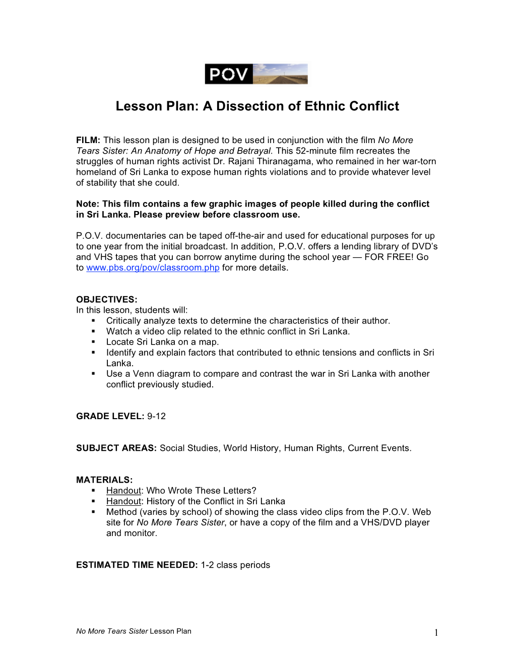 Lesson Plan: a Dissection of Ethnic Conflict