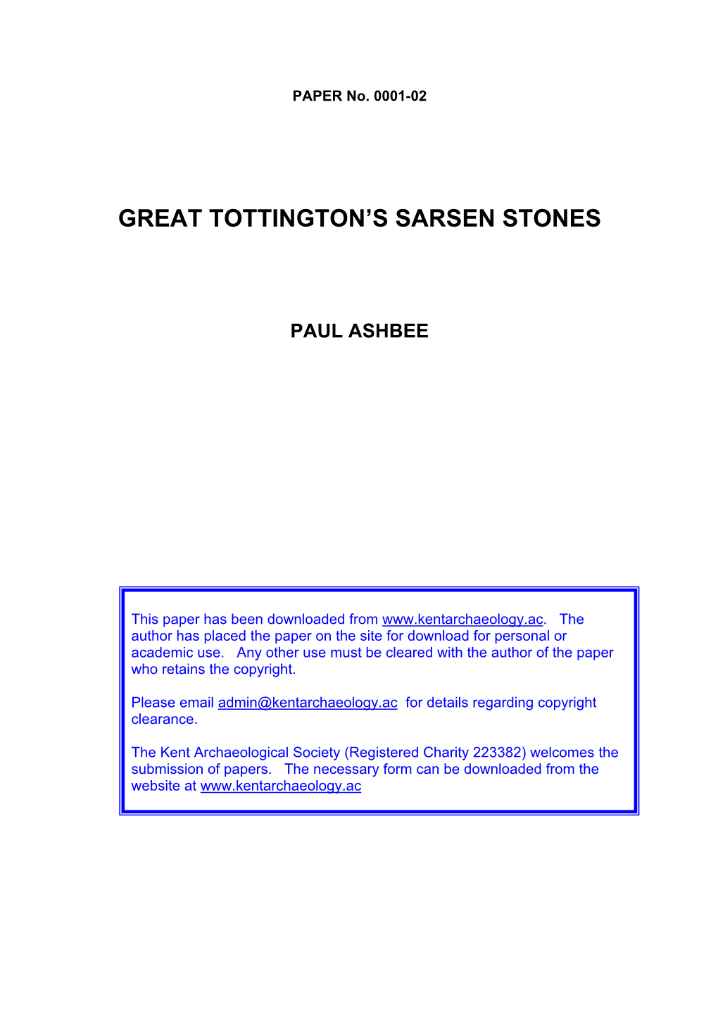 Great Tottington's Sarsen Stones