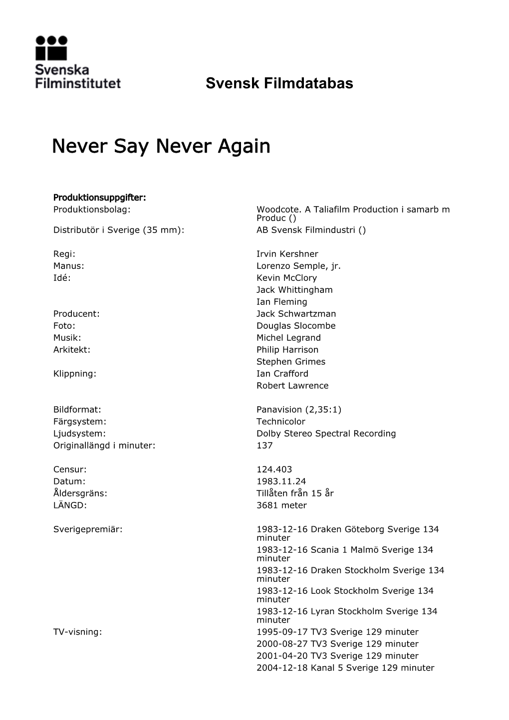 Never Say Never Again