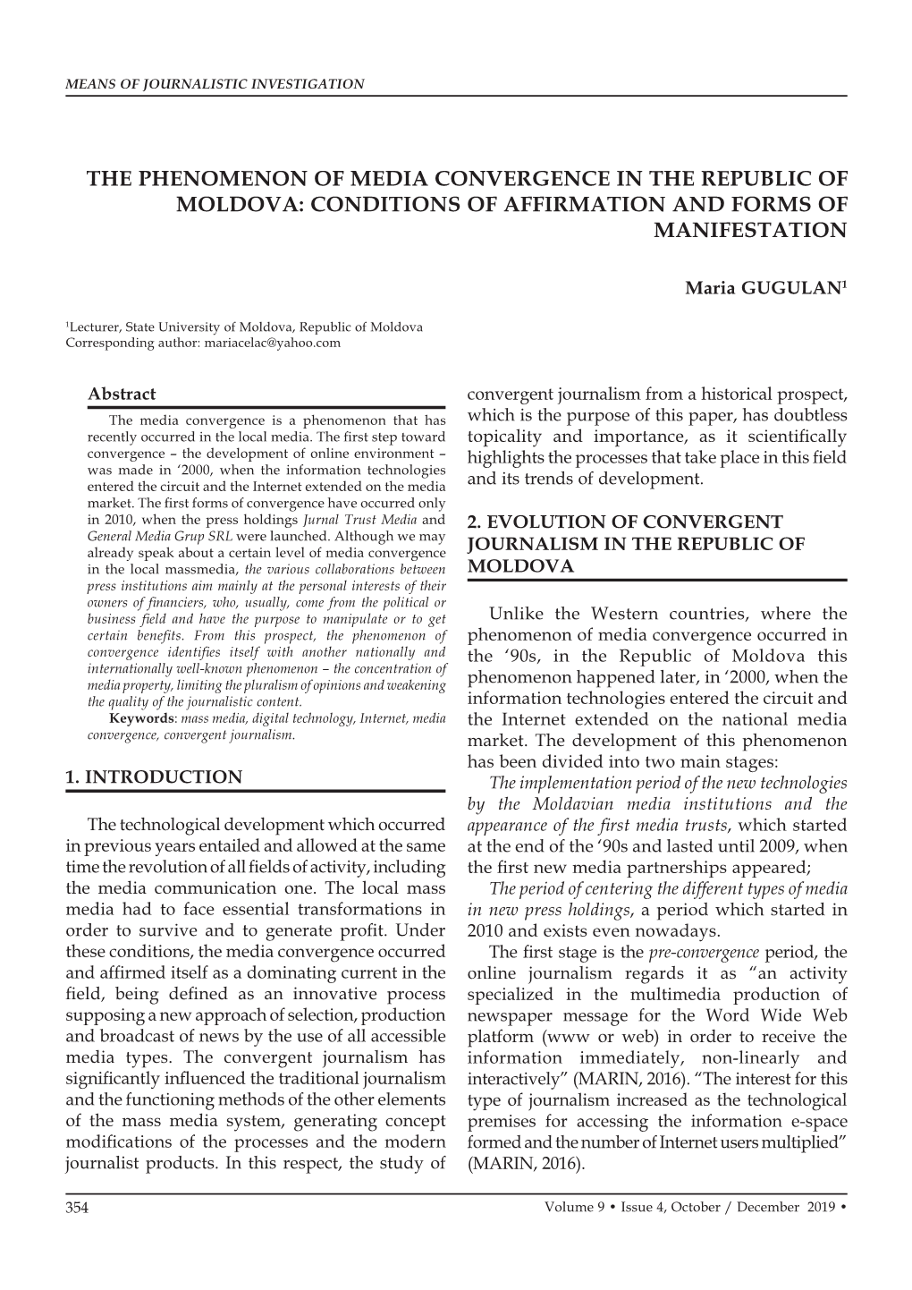 The Phenomenon of Media Convergence in the Republic of Moldova: Conditions of Affirmation and Forms of Manifestation