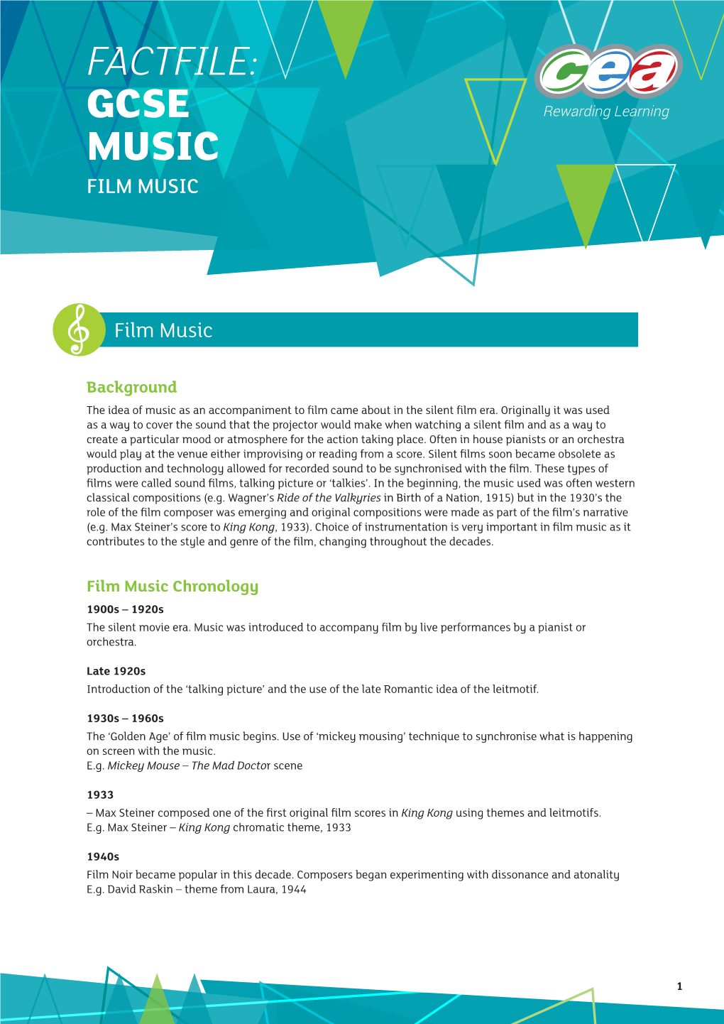 Factfile: Gcse Music Film Music