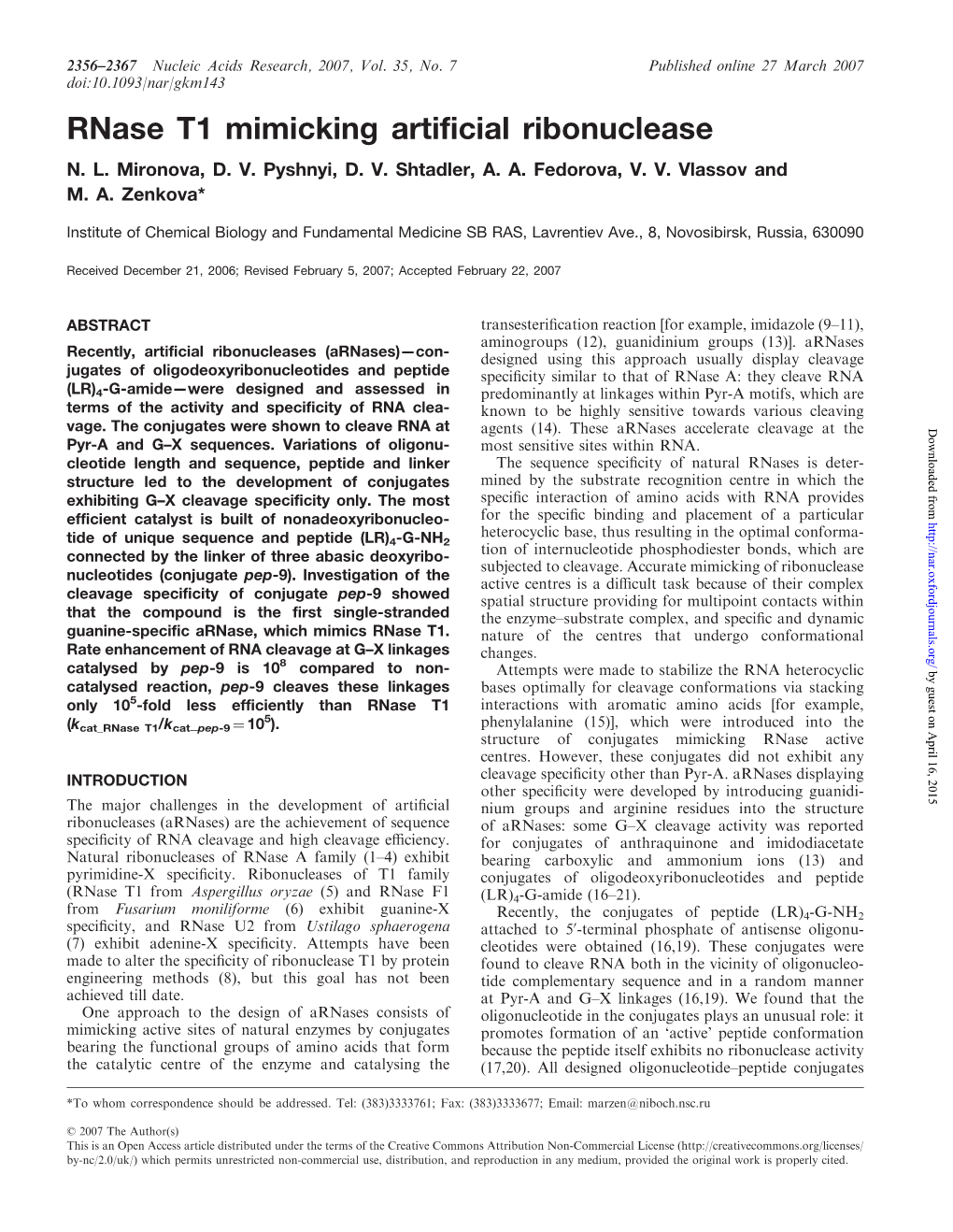 Rnase T1 Mimicking Artificial Ribonuclease N