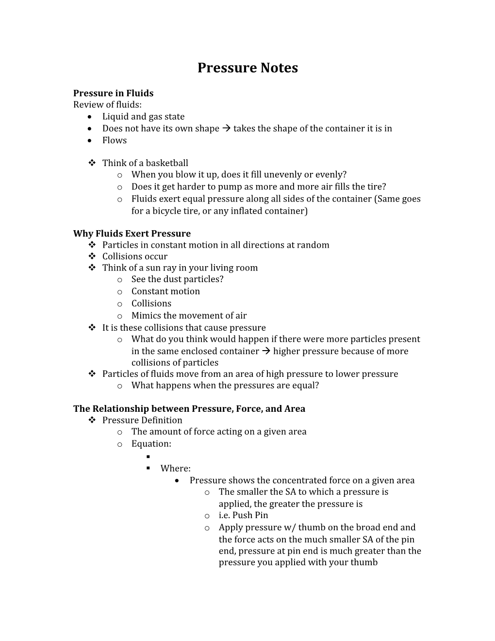 Pressure in Fluids