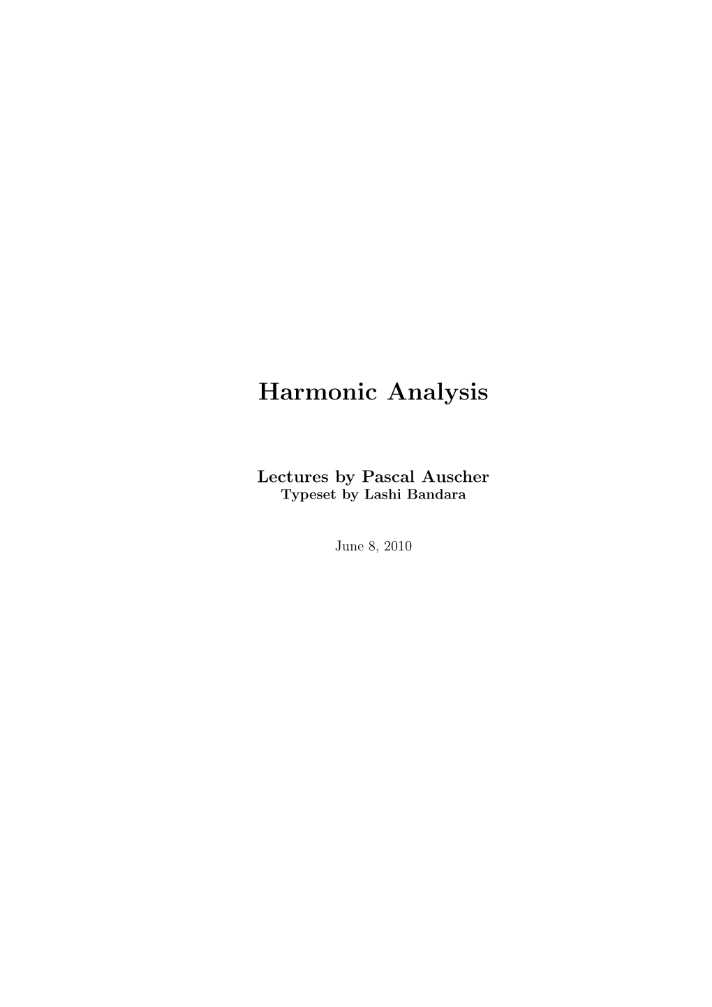 Harmonic Analysis