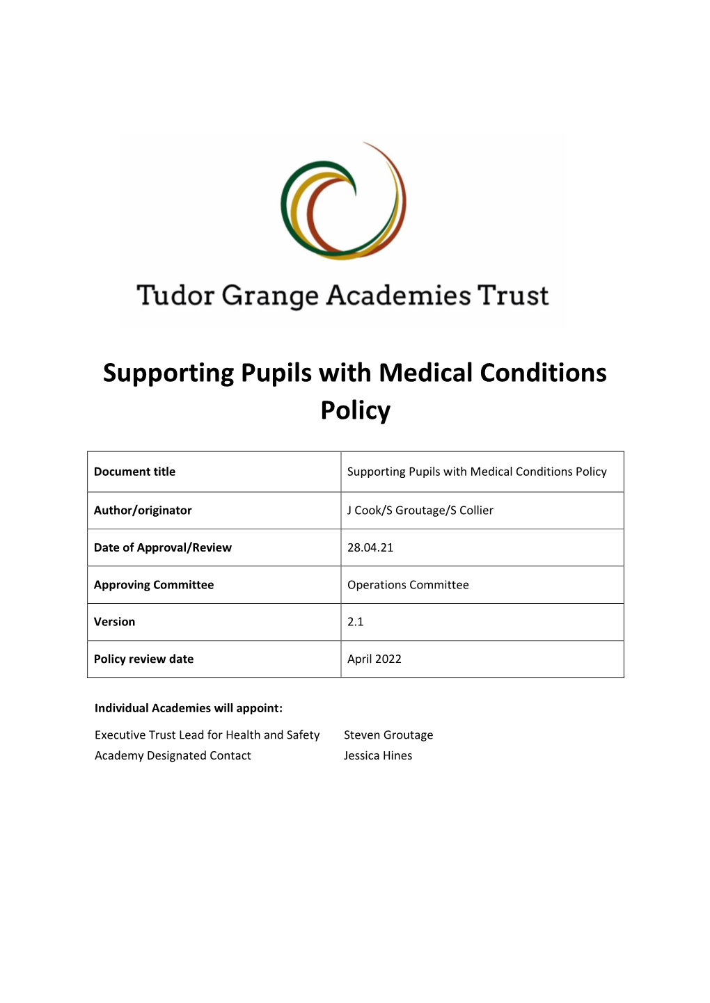 Supporting Pupils with Medical Conditions Policy