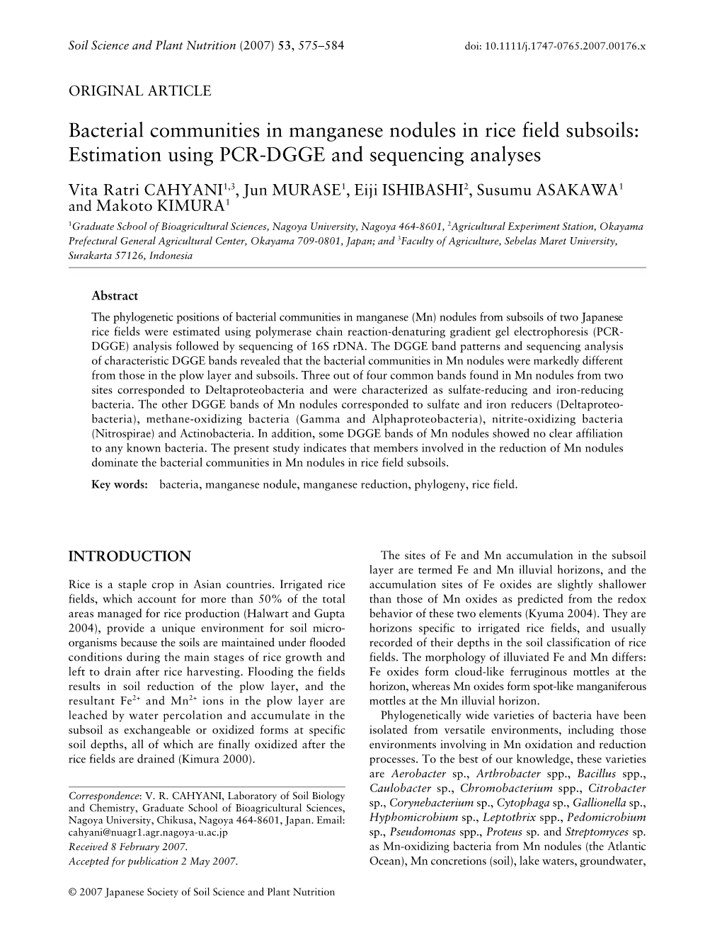 Bacterial Communities in Manganese Nodules in Rice Field Subsoils: Estimation Using PCR-DGGE and Sequencing Analyses