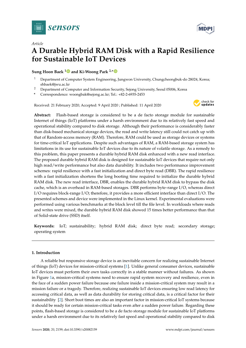 A Durable Hybrid RAM Disk with a Rapid Resilience for Sustainable Iot Devices