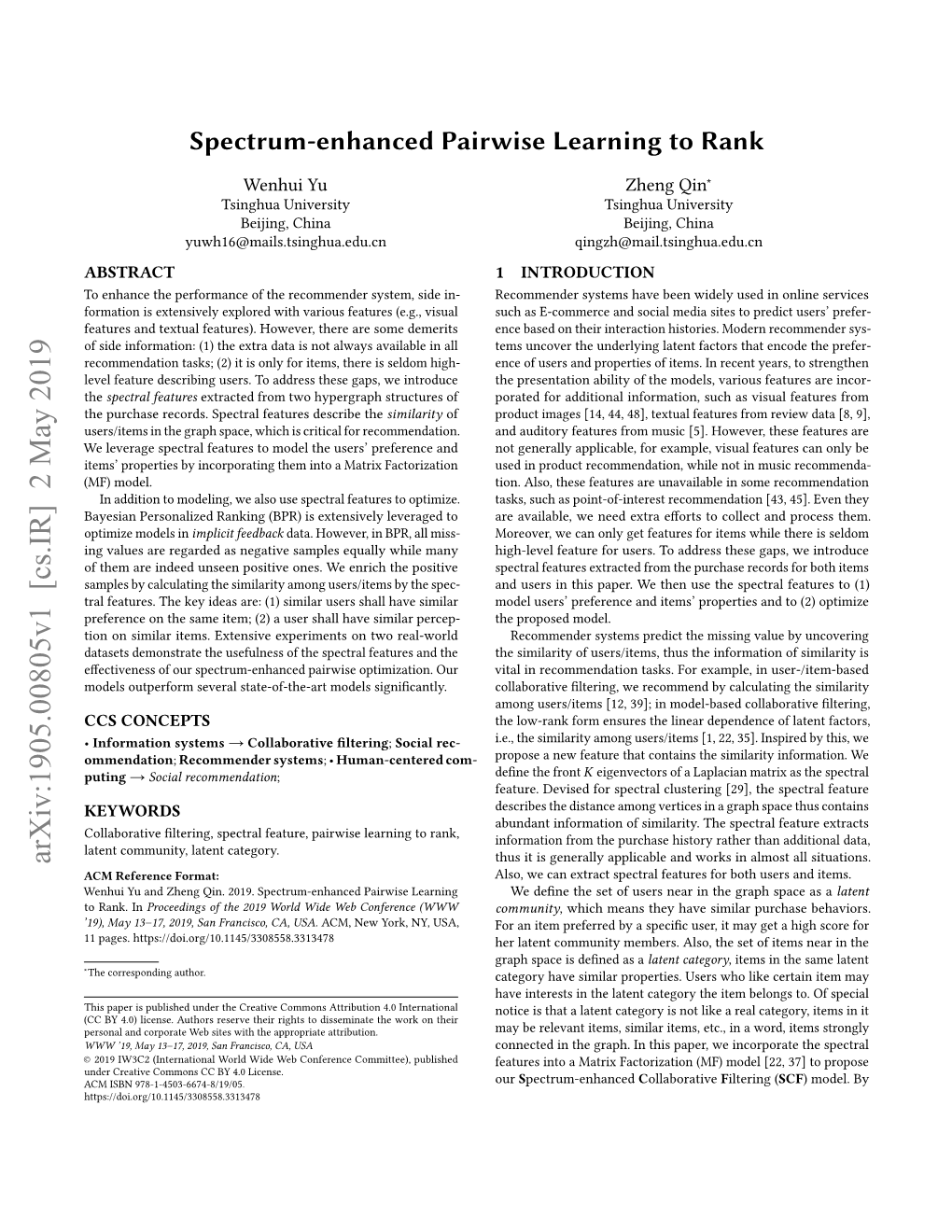 Spectrum-Enhanced Pairwise Learning to Rank