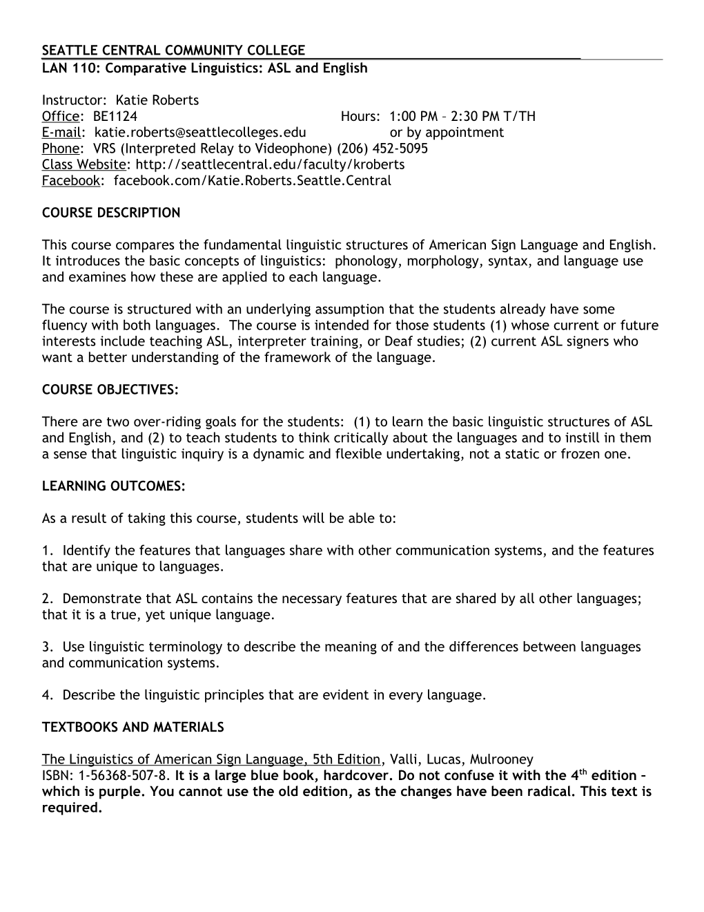 Lan 110 - Comparative Linguistics: Asl and English