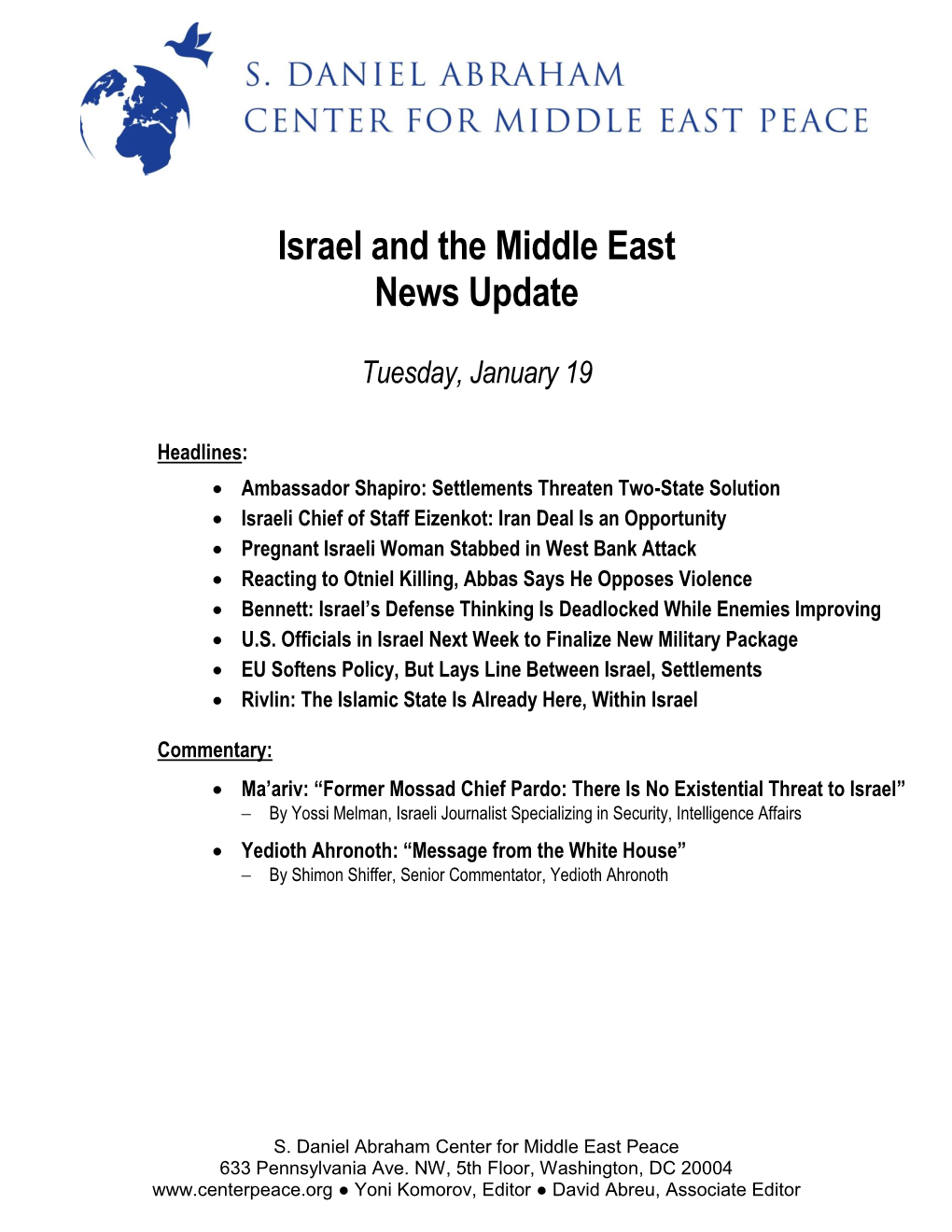 Israel and the Middle East News Update