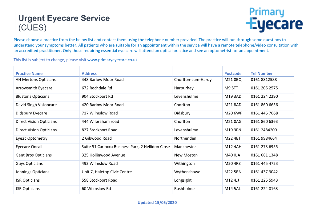Urgent Eyecare Service (CUES)