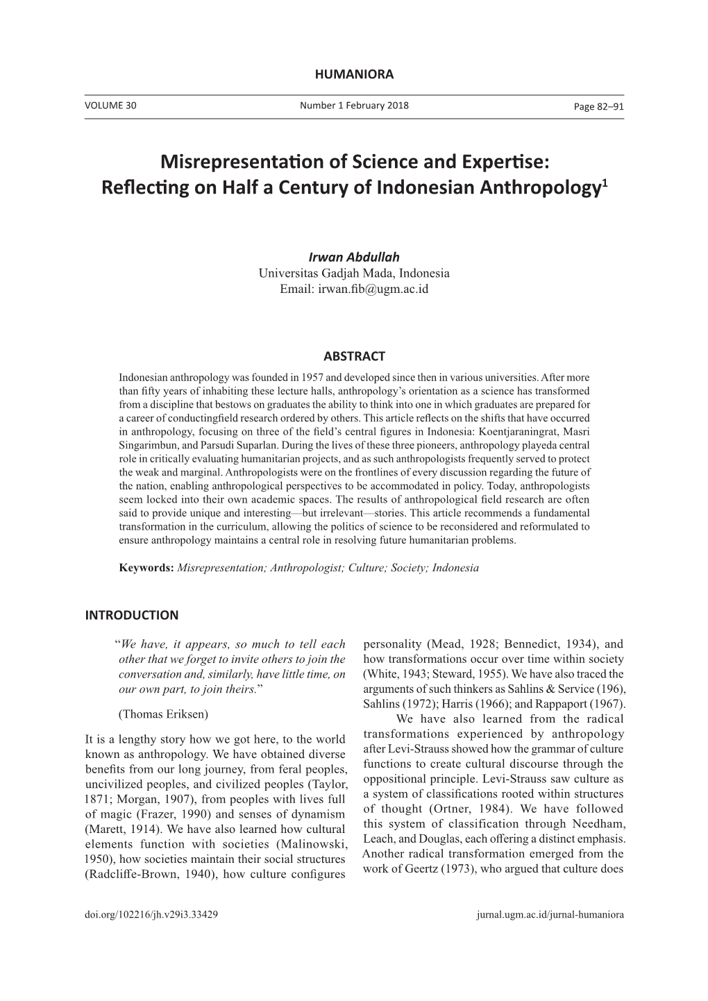 Misrepresentation of Science and Expertise: Reflecting on Half a Century of Indonesian Anthropology1