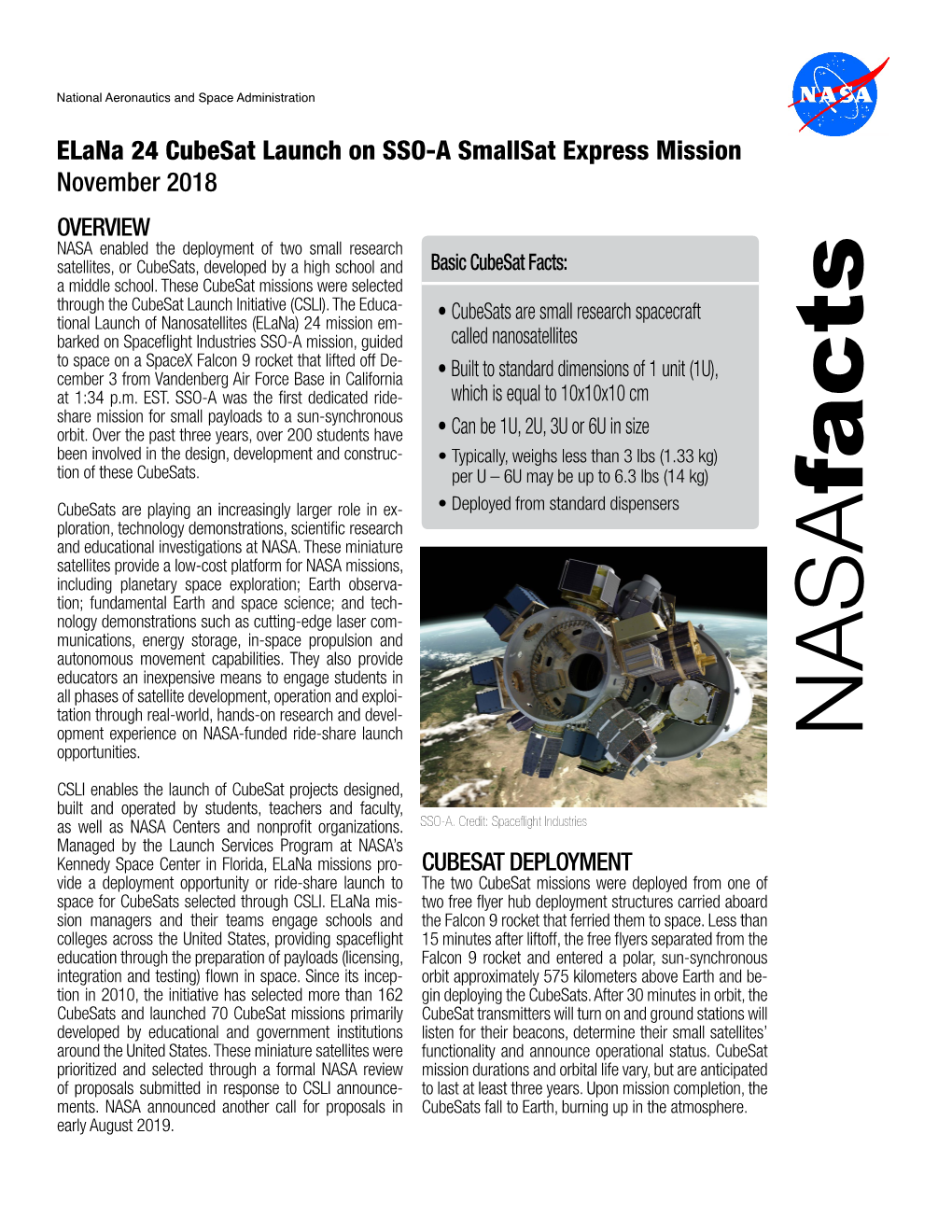 Elana 24 Cubesat Launch on SSO-A Smallsat Express Mission