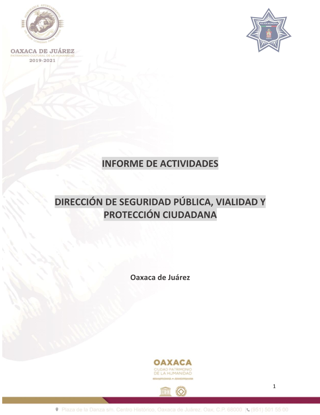 Informe De Actividades Dirección De Seguridad