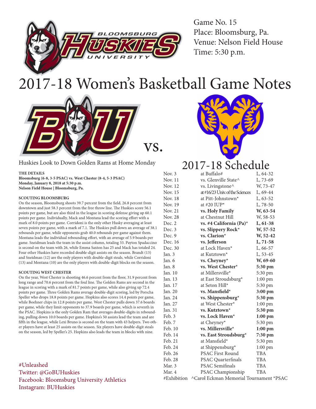 2017-18 Women's Basketball Game Notes