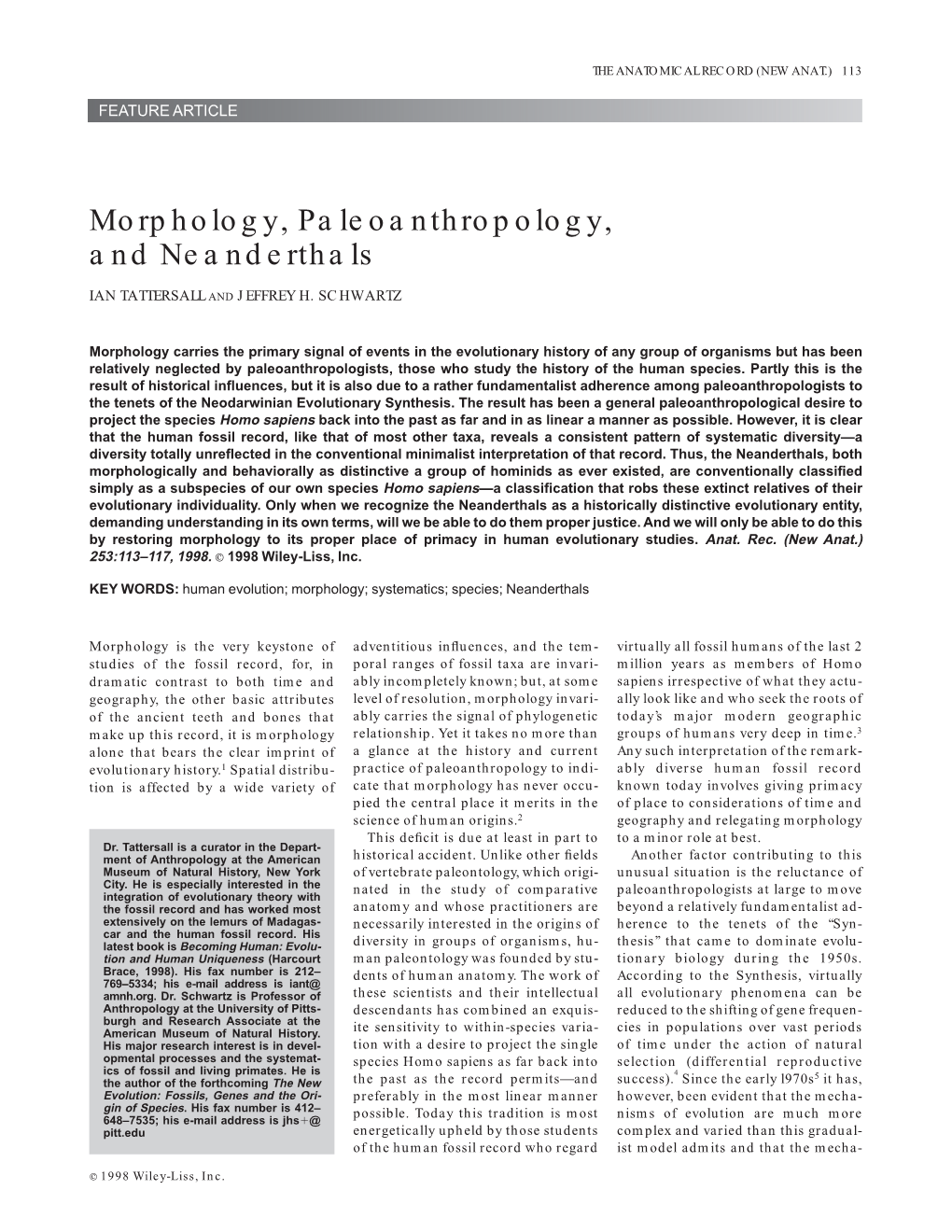 Morphology, Paleoanthropology, and Neanderthals