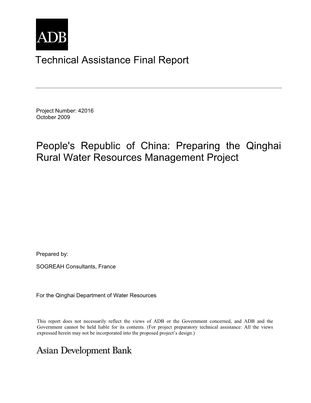 Preparing the Qinghai Rural Water Resources Management Project