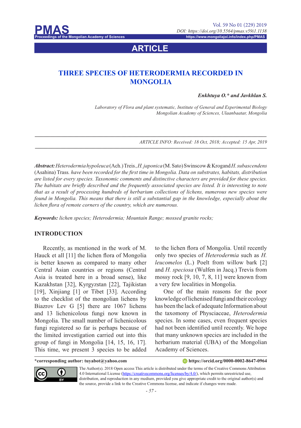 Pmas.V59i1.1138 Pmasproceedings of the Mongolian Academy of Sciences ARTICLE