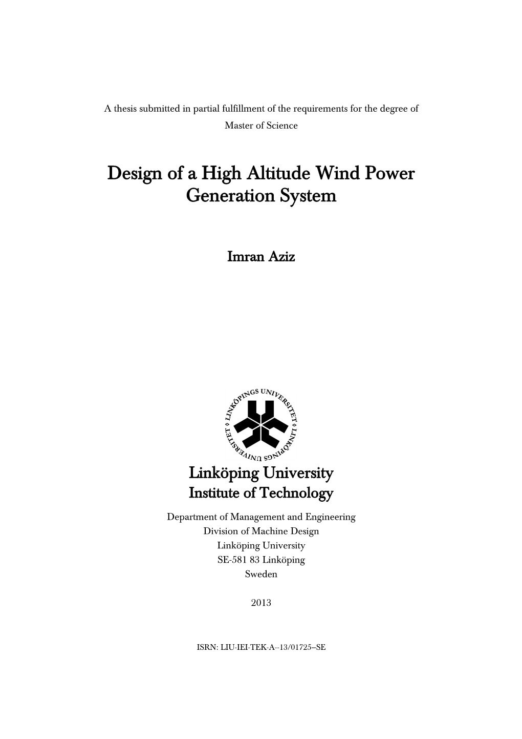 Design of a High Altitude Wind Power Generation System