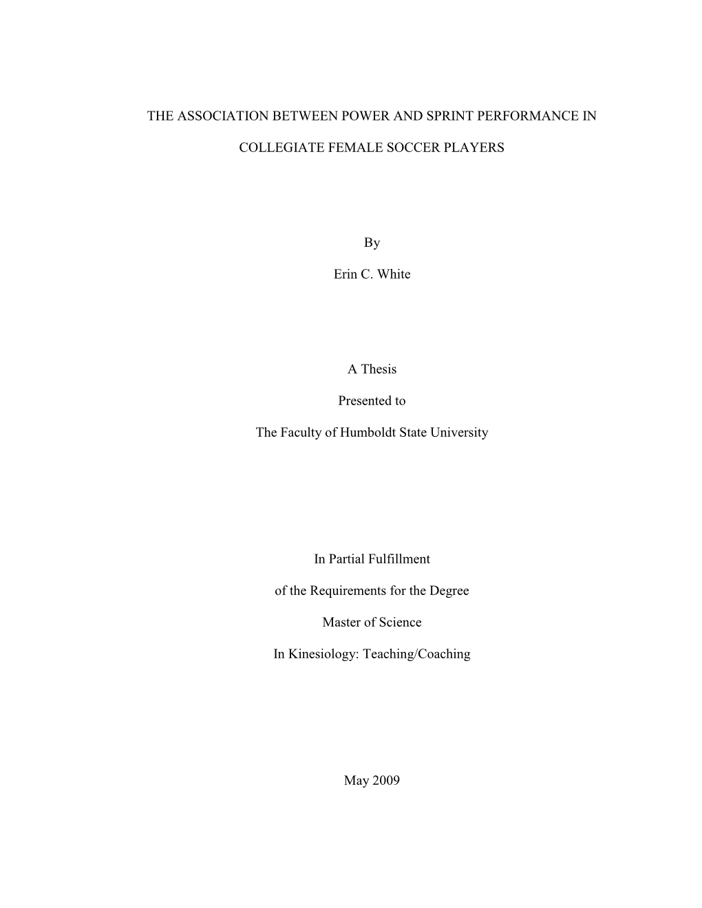 The Association Between Power and Sprint Performance In