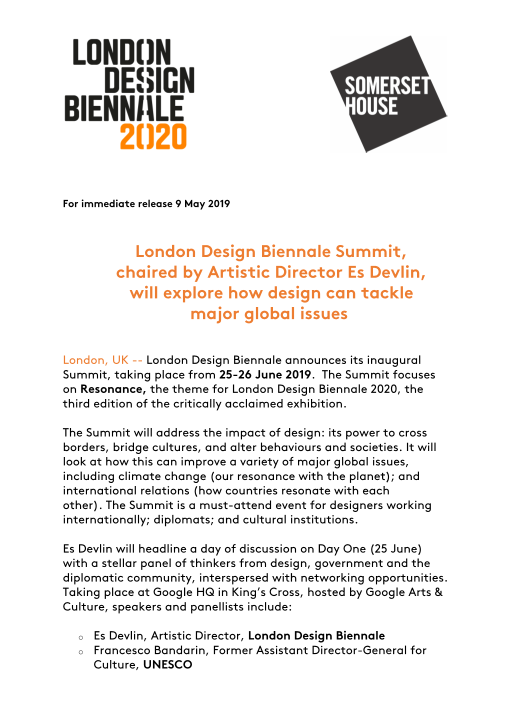 London Design Biennale Summit, Chaired by Artistic Director Es Devlin, Will Explore How Design Can Tackle Major Global Issues