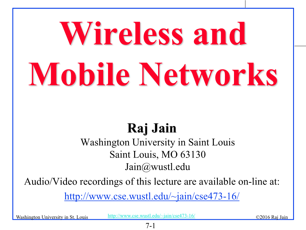 Wireless and Mobile Networks