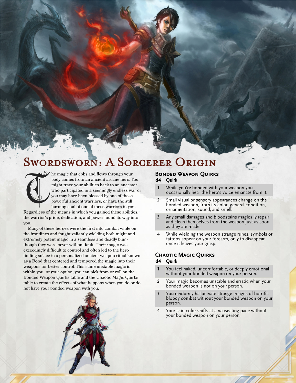 Swordsworn: a Sorcerer Origin He Magic That Ebbs and Flows Through Your Bonded Weapon Quirks Body Comes from an Ancient Arcane Hero