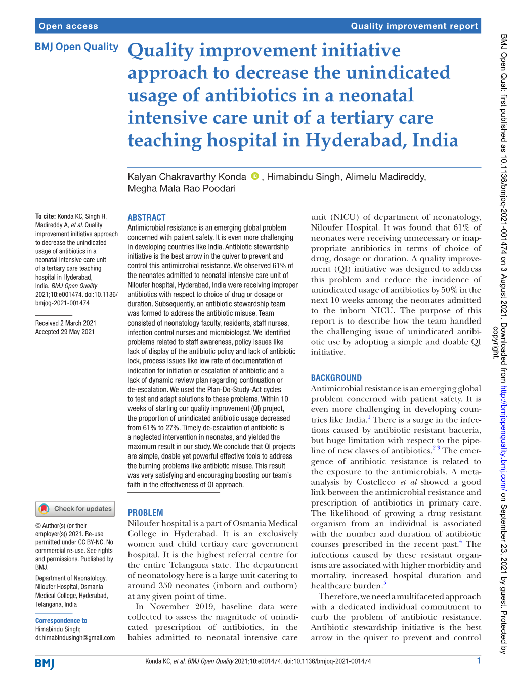 Quality Improvement Initiative Approach to Decrease The