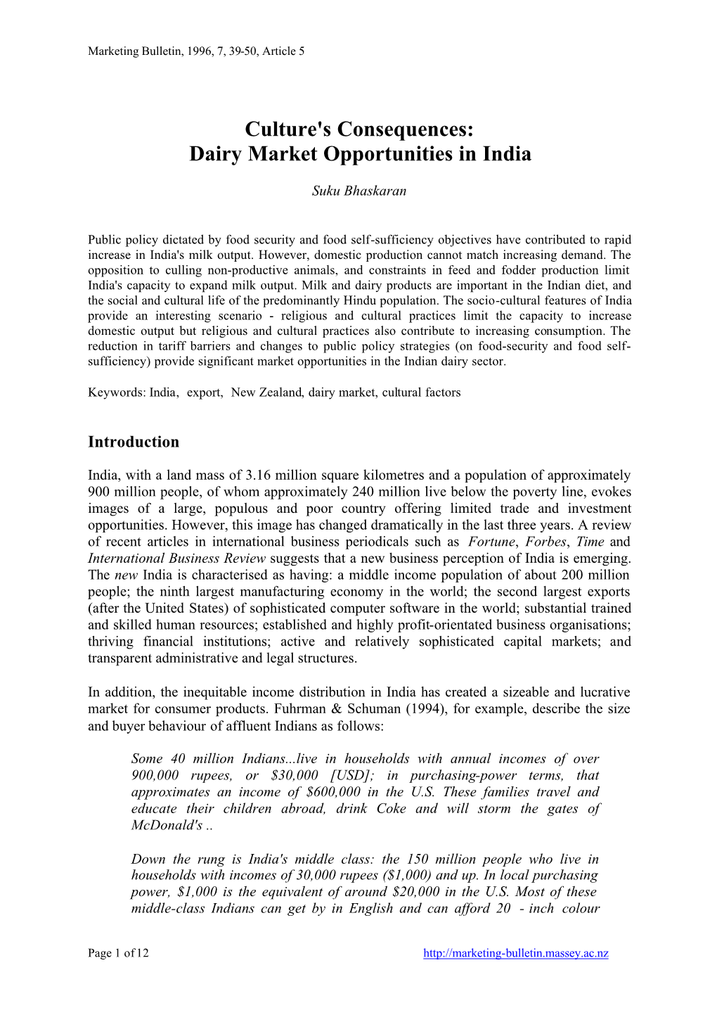 Culture's Consequences: Dairy Market Opportunities in India. Suku