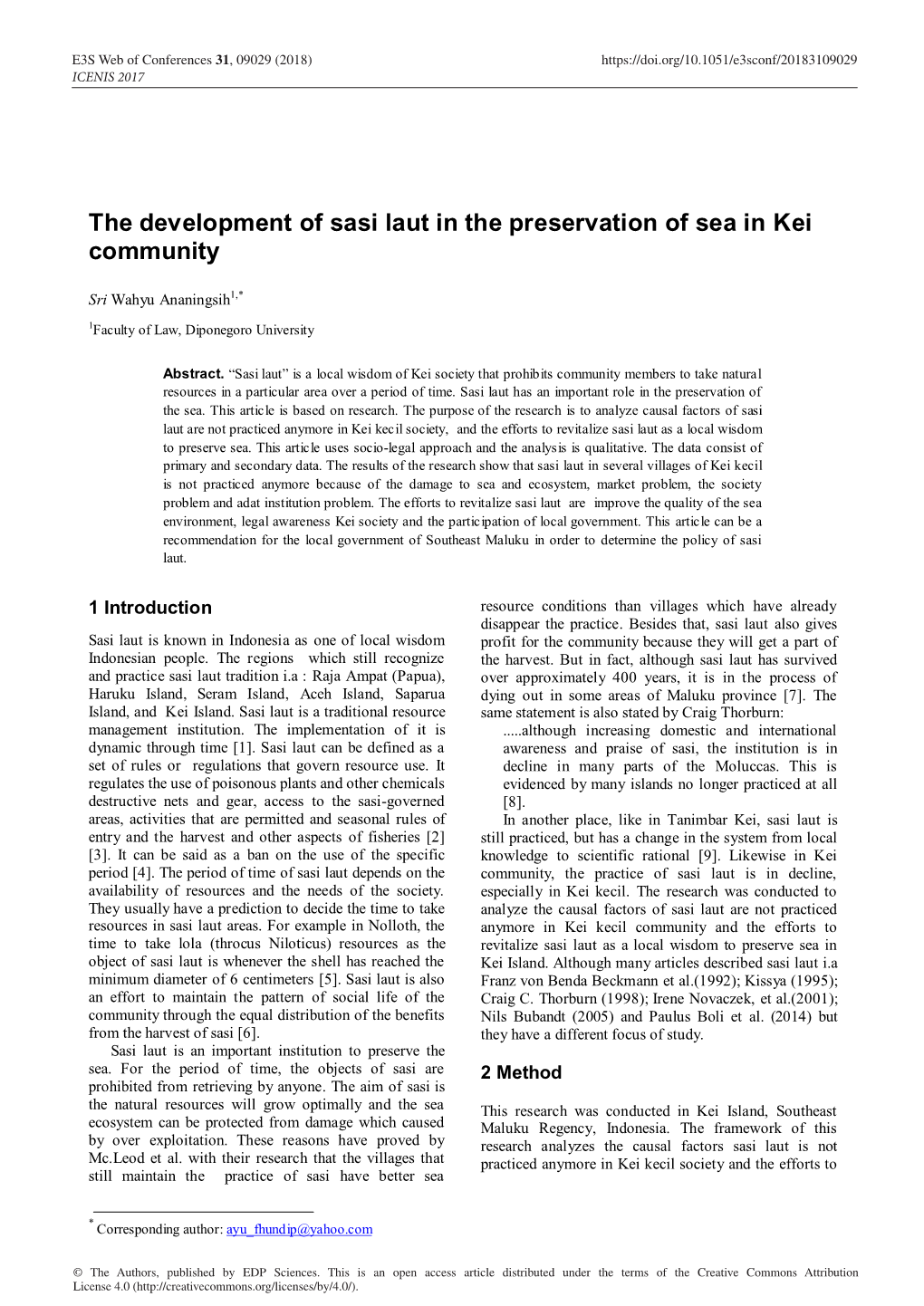 The Development of Sasi Laut in the Preservation of Sea in Kei Community