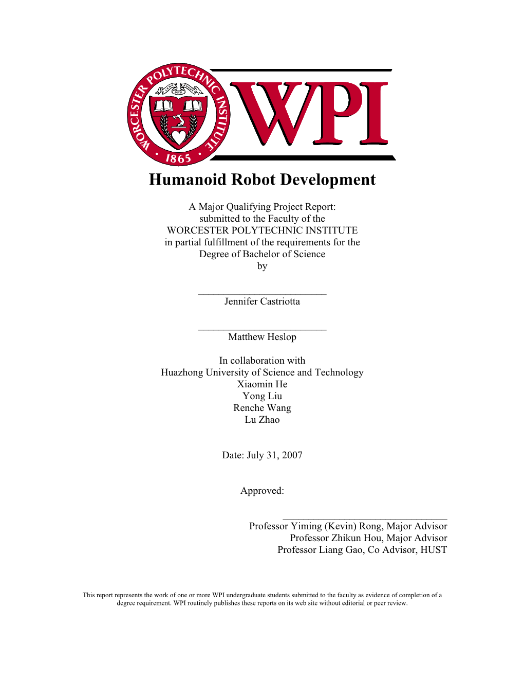 Humanoid Robot Development