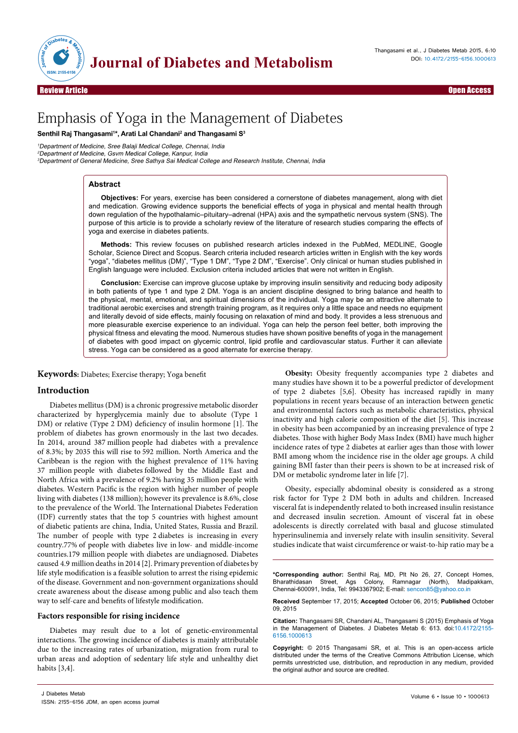 Emphasis of Yoga in the Management of Diabetes